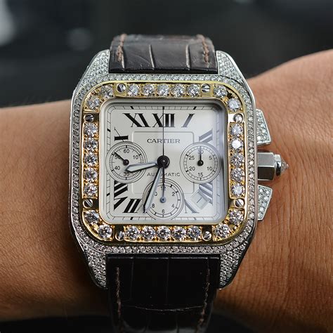 cartier santos 100 chronograph diamond replica|cartier santos 100 diamond price.